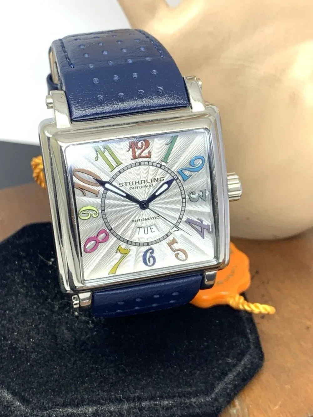 Stuhrling Men's Watch Manchester Ozzie Automatic Silver Blue Leather Band 41mm